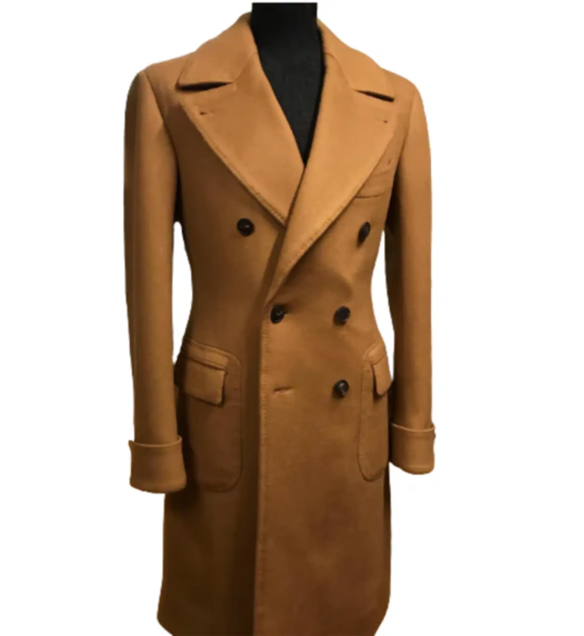 Men’s Winter Military Camel Wool Overcoat | Classic Tailored Double-Breasted Long Coat
