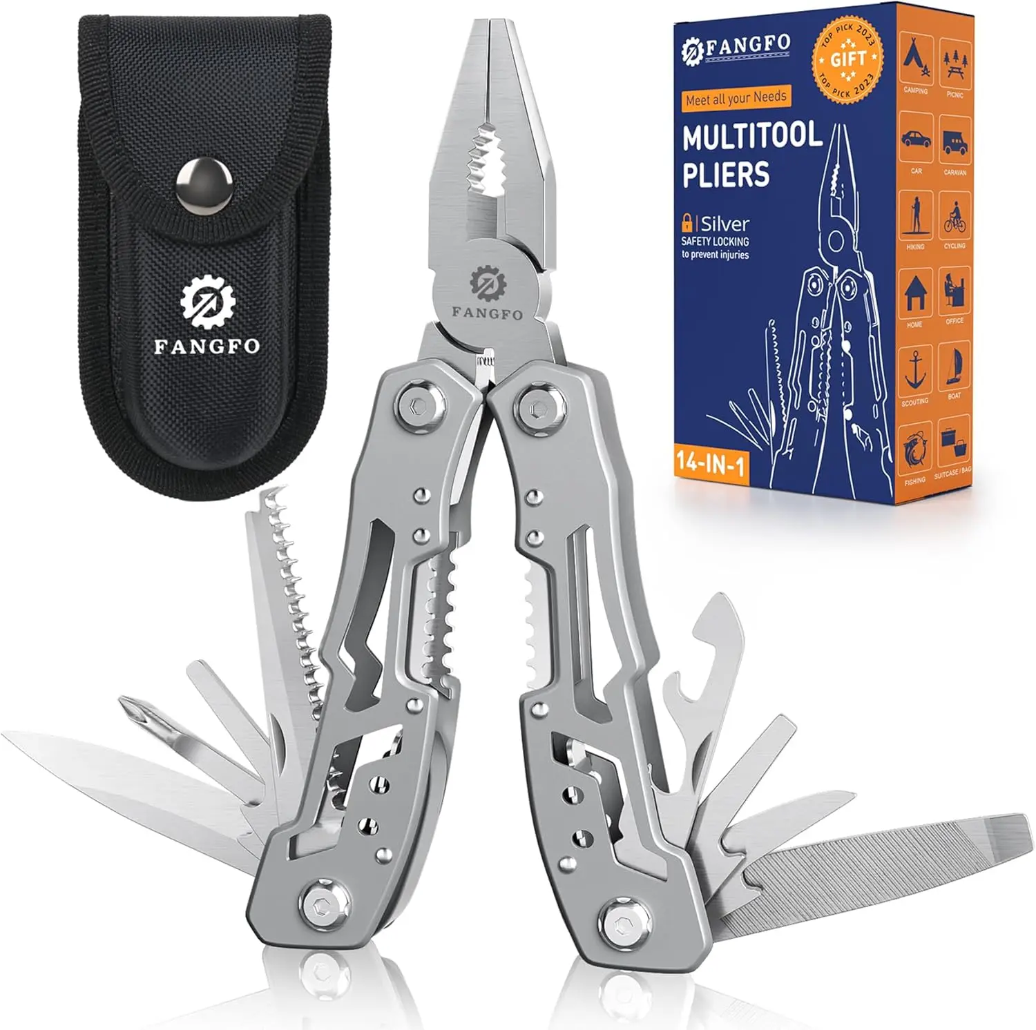14-In-1 Multitool Pliers，Premium Portable Multi Tool ，with Safety Locking Professional Stainless Steel Multitool Pliers Pocket Knife,Apply to Survival, Camping,