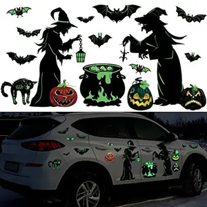 Halloween Car Magnet Decorations Glow in the Dark 3D Bat Pumpkin Ghost Skeleton Magnetic Stickers for Car Garage Door Refrigerator Mailbox Halloween Party Trunk or Treat Decor