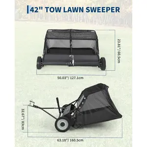 42" Lawn Sweeper Tow Behind, 21 Cu.Ft Capacity Pull Behind Yard Sweeper Large Leaf Collector, Leaf & Grass Catcher with Adjustable Brush Height & Dump from Seat Handle for Yard, Farm, Garden