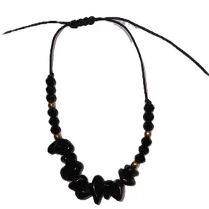 Natural Stone Pull String Bracelets in Color's - Black Beaded Design with String Attachment