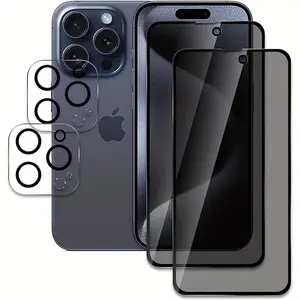 iPhone 11/12/13/14/15 Pro Max Privacy Screen Protector with Camera Lens Cover, Tempered Glass Full Coverage Anti-Peep Glossy Surface