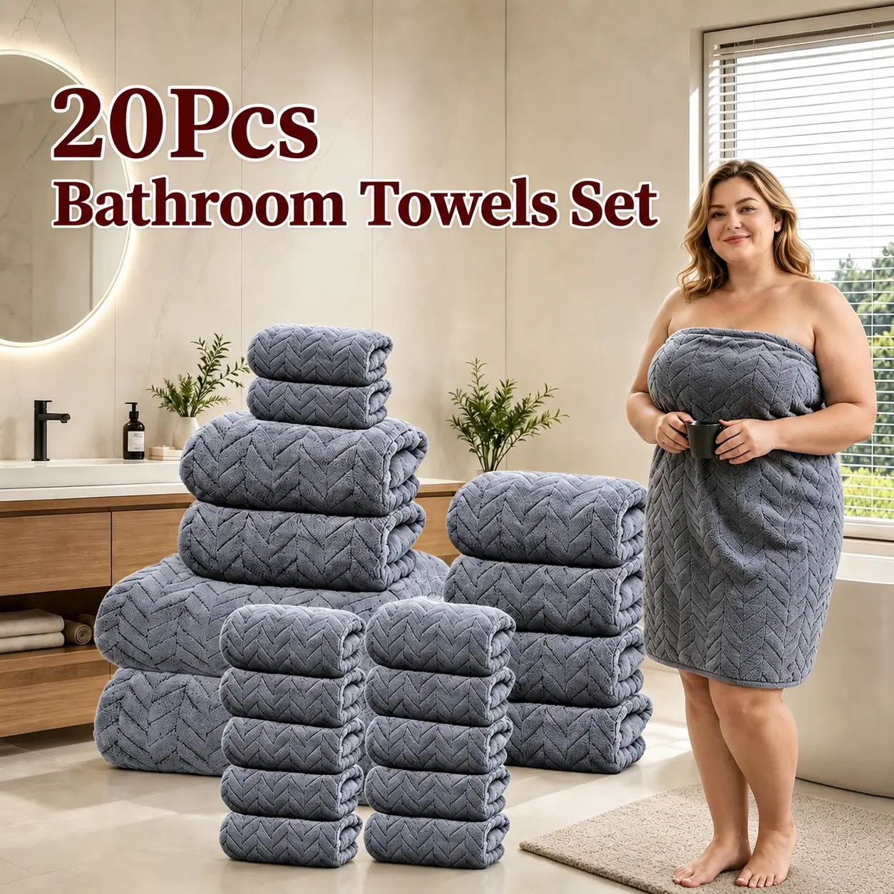20PCS Microfiber Towel Set, Includes 12 Washcloths, 6 Hand Towels & 2 Large Bath Towels, Quick-Dry Highly Absorbent Soft Towels with Hanging Loop, Multi-Color Bathroom Towel Set for Home, Hotel, Spa & Guest Use