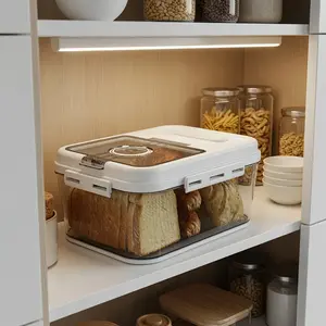 Airtight Bread Storage Container, Flip Top Bread Box for Kitchen Countertop, Ideal for Homemade Bread, Cookies, Cereals and Fruits, Comes with Bread Clip and Measuring Cup, Elegant White Household Food Keeper