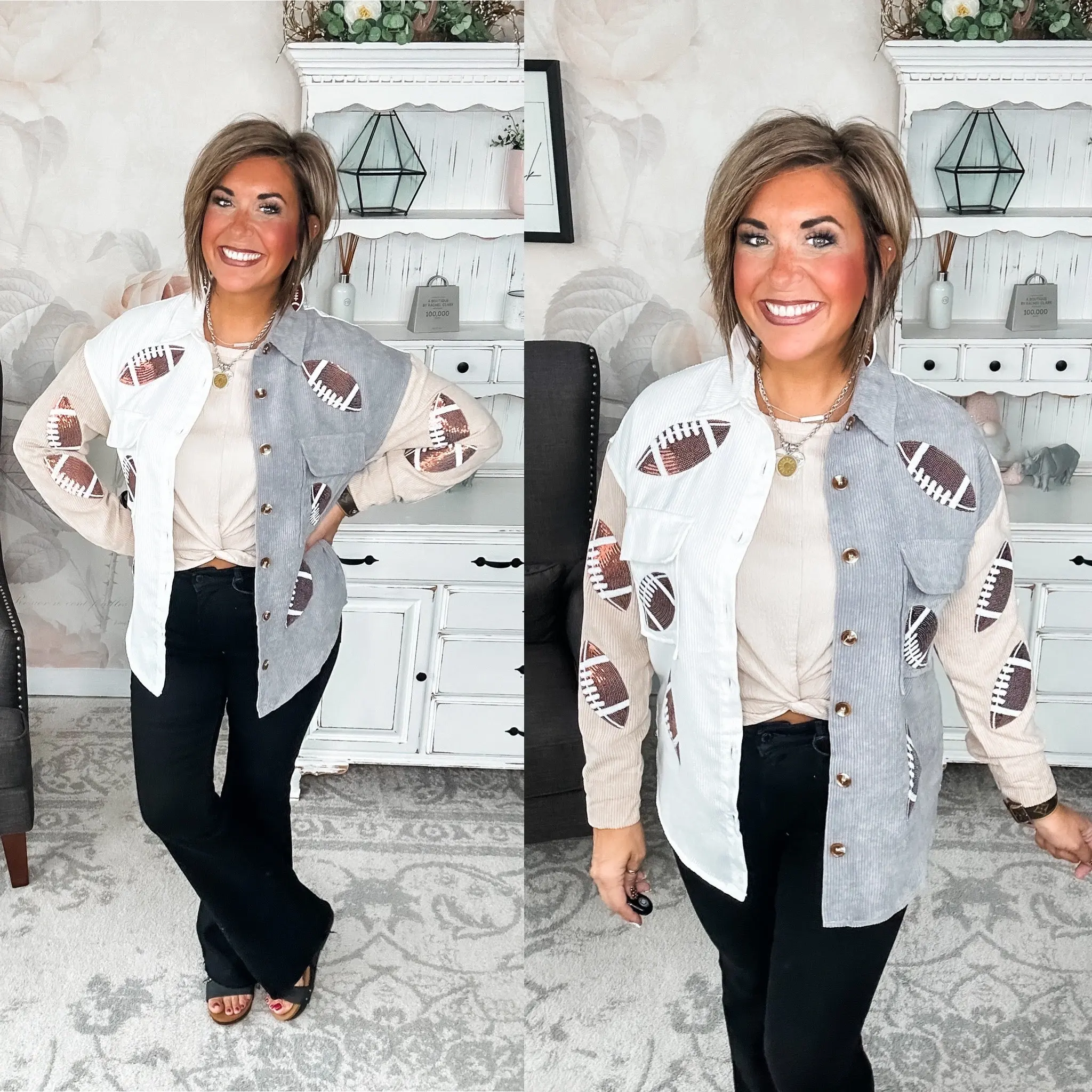 Toss the Sequin Football Corduroy Shacket