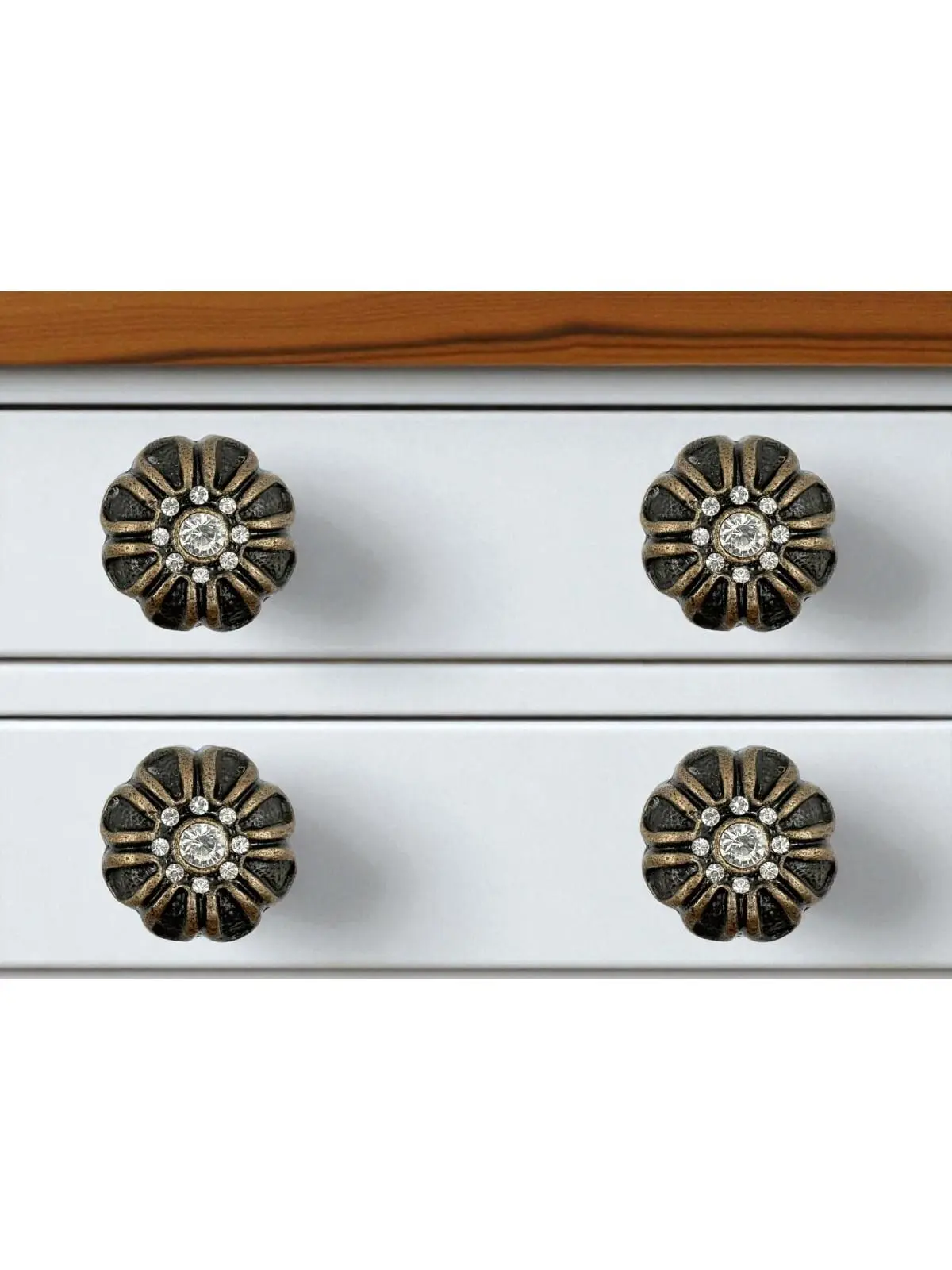 212 MAIN Black & Gold Iron Distressed Finish Faux Crystal Scalloped Drawer Pull Knobs for Dressers - Set of 6, Gold-Accented Floral Handles, Easy-Install with Included Screws, 1 Size, Enhance Decor, One Size