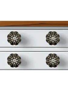 212 MAIN Black & Gold Iron & Faux Crystal Scalloped Cabinet Knobs - Set of 6, Gold Accented Floral-Shaped Easy Install Doorknobs, Includes Screws