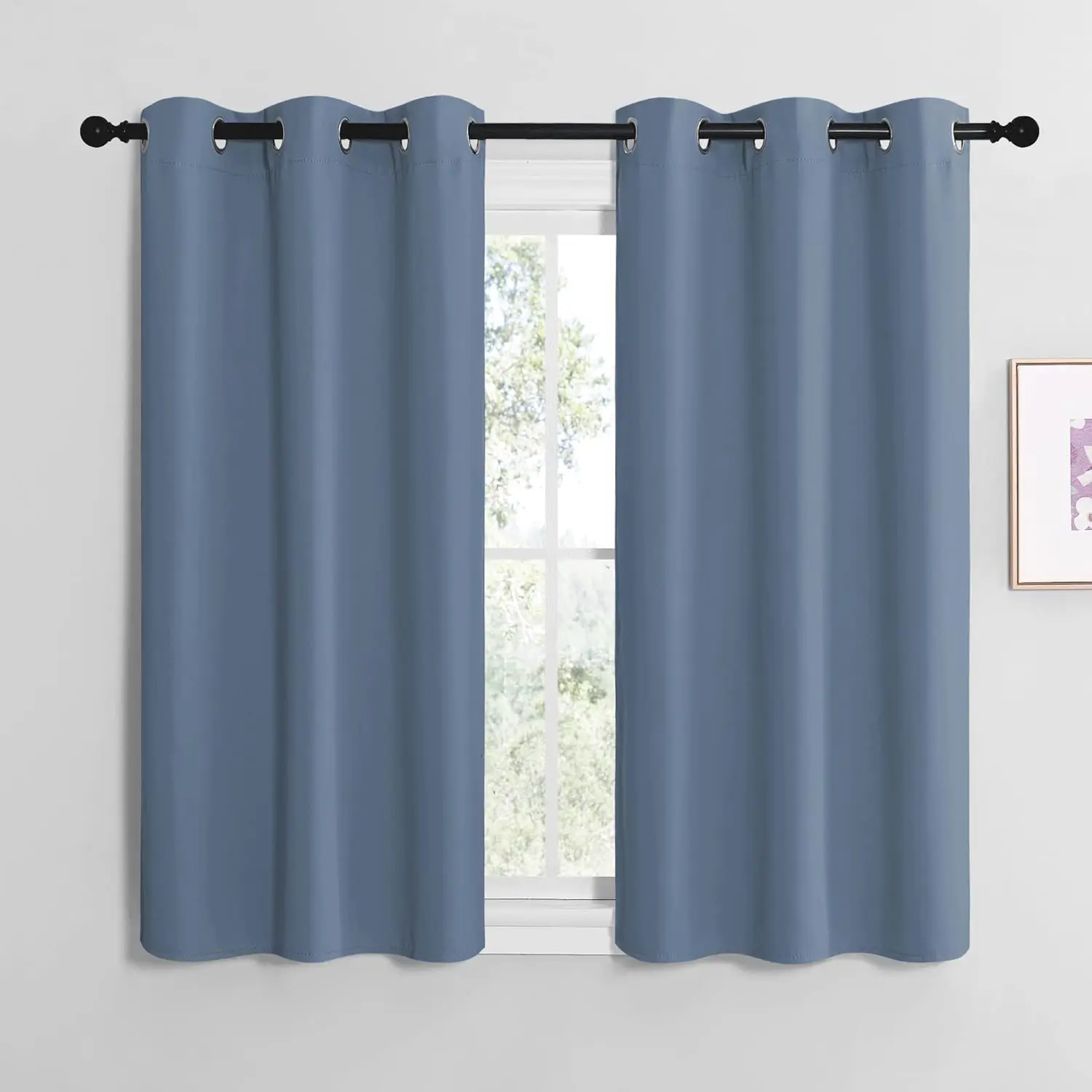 NICETOWN Default Energy Smart Thermal Insulated Solid Grommet Blackout Curtain Panels - Steam Clean, Machine Wash No Iron, for Loft (Stone Blue, 1 Pair, 42in Wide x 50in Long), Noise-Reducing, Polyester