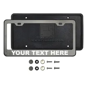 Laser Etched Customized Personalized Silicone Back Guard License Plate Frame Black Smoke Chrome Universal Fit Aluminum Screw On Cap Cover, T304 Stainless Steel, Rust Proof Weather Proof (Qty: 1 Frame)
