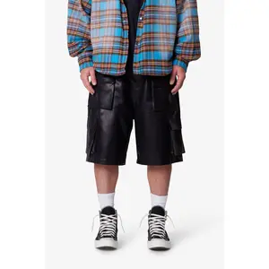 mnml Baggy Leather Cargo Shorts - Black