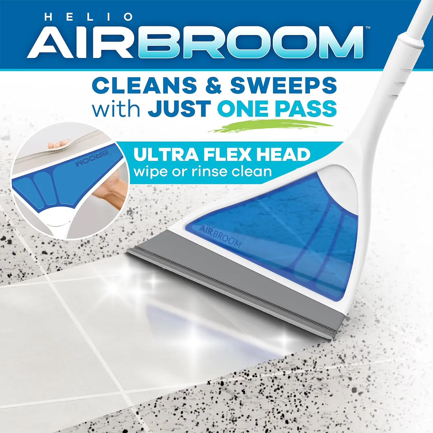 Helio Air Wooden Broom - Lightweight Silicone Broom with Blade Squeegee, All-Surface Pet Hair Remover for Indoor Home Cleaning Supplies