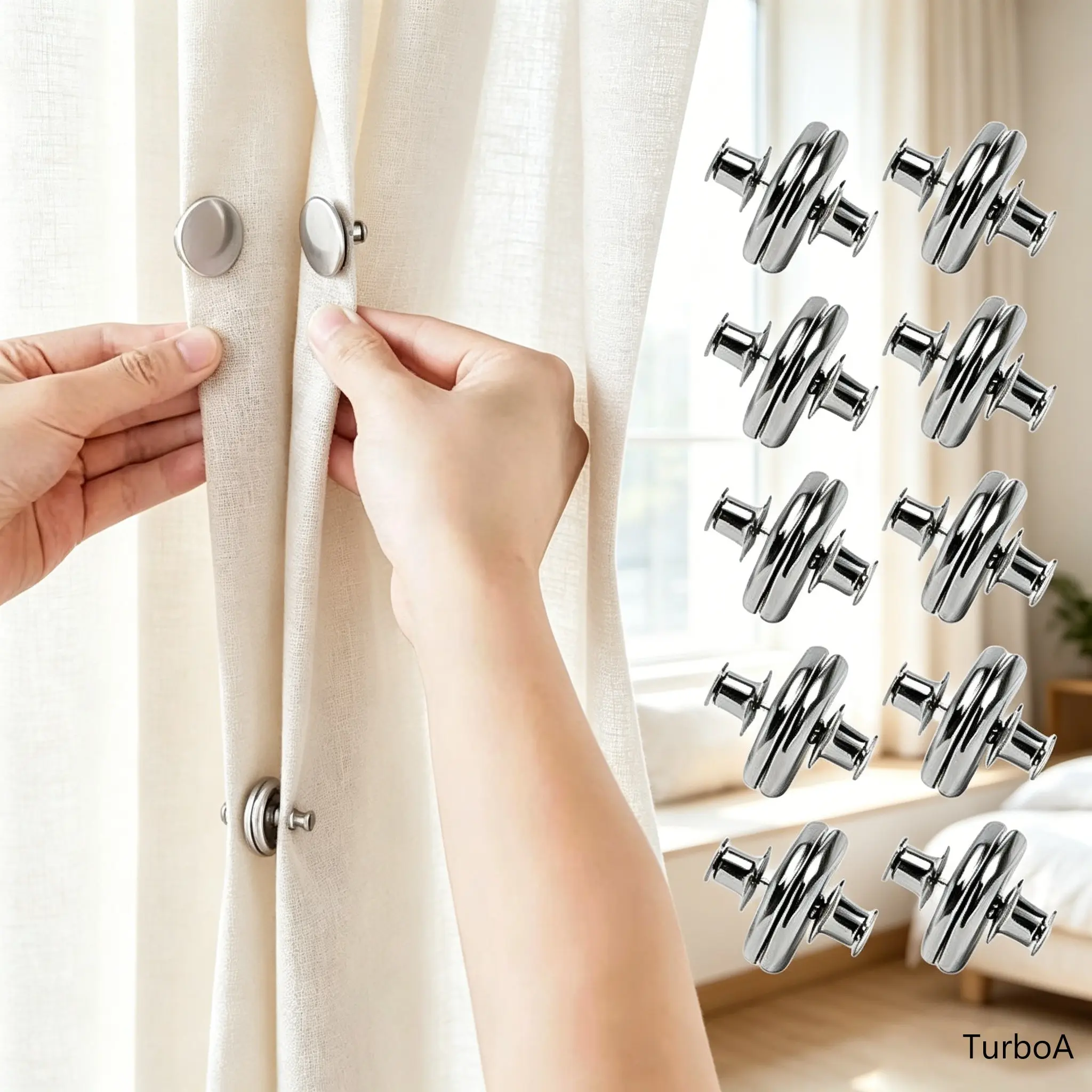 10 Pairs Magnetic Curtain Clips Set, Light Blocking Curtain Magnets Buckles, Anti Light Leak Drape Fasteners for Bedroom Bathroom Office Window Curtains