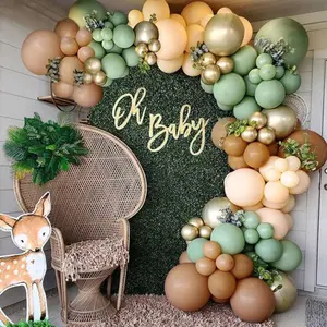 112 Piece Green Brown Cream Balloon Garland Arch Kit, Jungle Theme Birthday Party Decorations Supplies, Balloons Set, Baby Shower Christening Event Decor