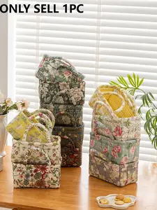 Vintage Floral Print Quilted Storage Basket, Foldable Snack Basket, Laundry Basket, Bathroom Organizer, Bedroom Essentials