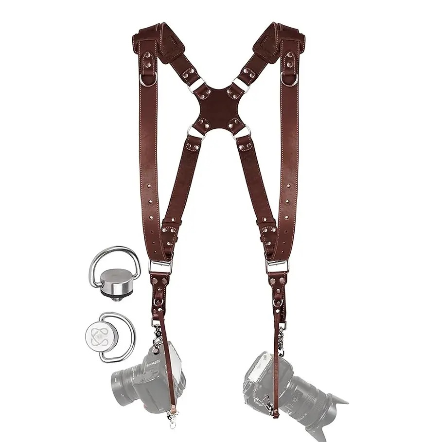 Coiro Camera Harness for 2 Cameras – Dual Shoulder Leather Camera Strap – Double Camera Harness for DSLR/SLR, Camera Straps for Photographers of All Levels, Padded Straps/Color Brown