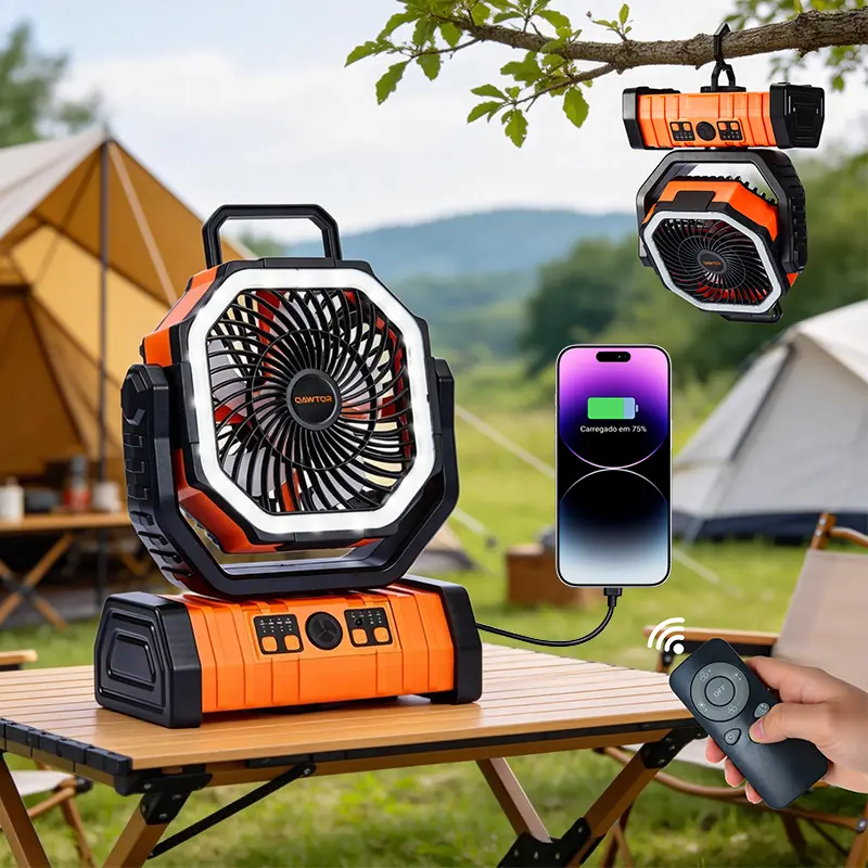 Qawtor 2026 Upgraded Version Portable Camping Fan with mist, Rechargeable Outdoor Fan, Tripod & Hanging Hook, Telescopic Stand, Digital Display, Multi-Speed Battery Fan，Modern Style，Easy Travel  Camping Fan