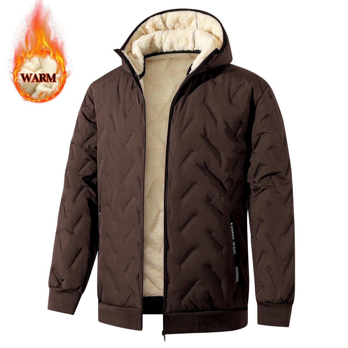 Men's Padded Hooded Jacket - Menswear Top with Full-Zip Fleece Lining, Side Pockets, Poly Fabric, Lightweight Non-Bulky Casual Design - Ideal for Freezing Mornings, Camping, Jackets, Tops
