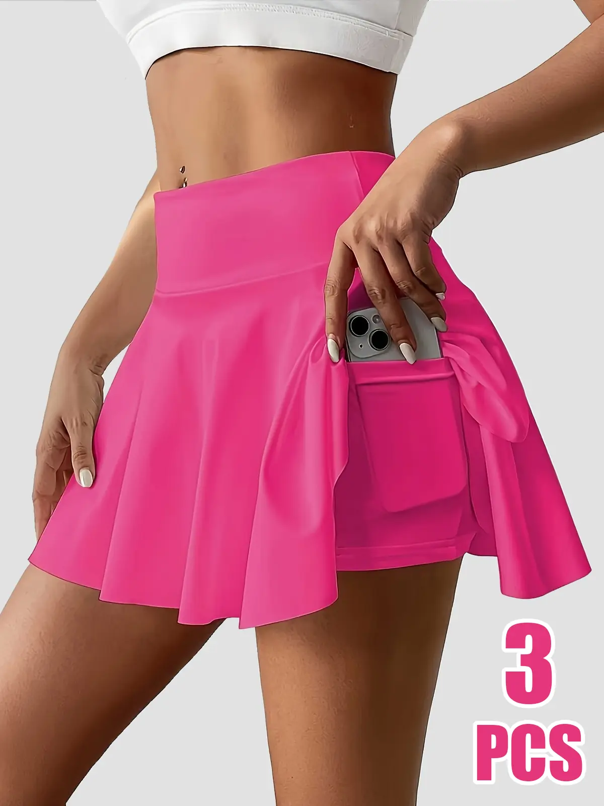 Women's 3 Piece Skirts 2 in 1 High Waist Sports Skirt Flowy Cheeky Short Skirts Gym Skirts Versatile Stretchy Flared Casual Mini Skirt Solid Pocket Design Skirt for Yoga Gym Workout Ladies Sportswear for Summer High Waisted Skirts Solid Color Skirt out