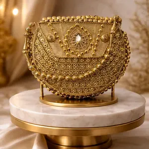 Gold round ghungroo medium size clutch