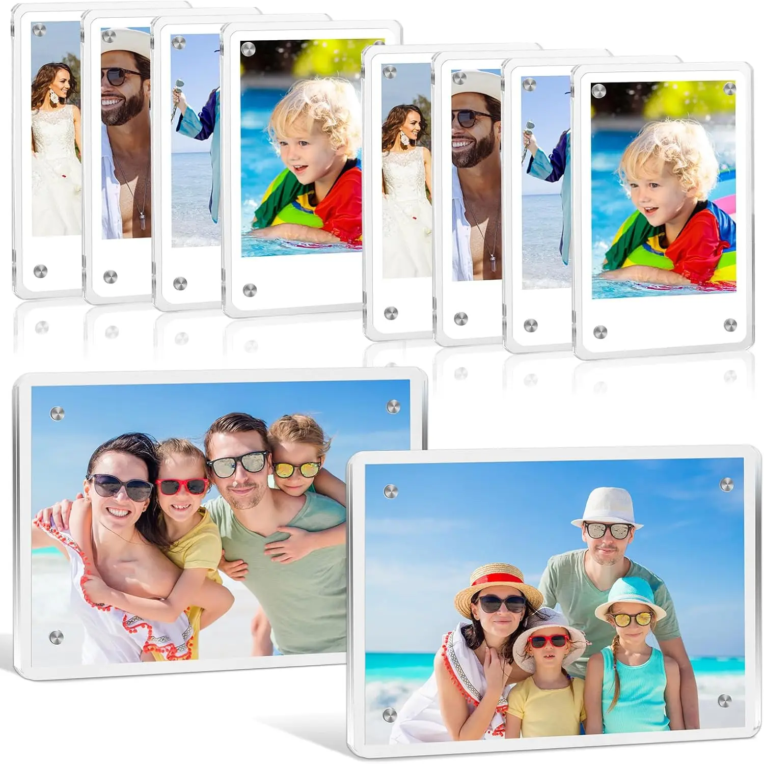 10 count  Fridge  Picture Frame Set - Clear Mini 2.4x3.5 & 4x6 Refrigerator  Photo Frame, Double Sided Display for Kitchen, Wall - Fit Polaroid Instax Film Frame