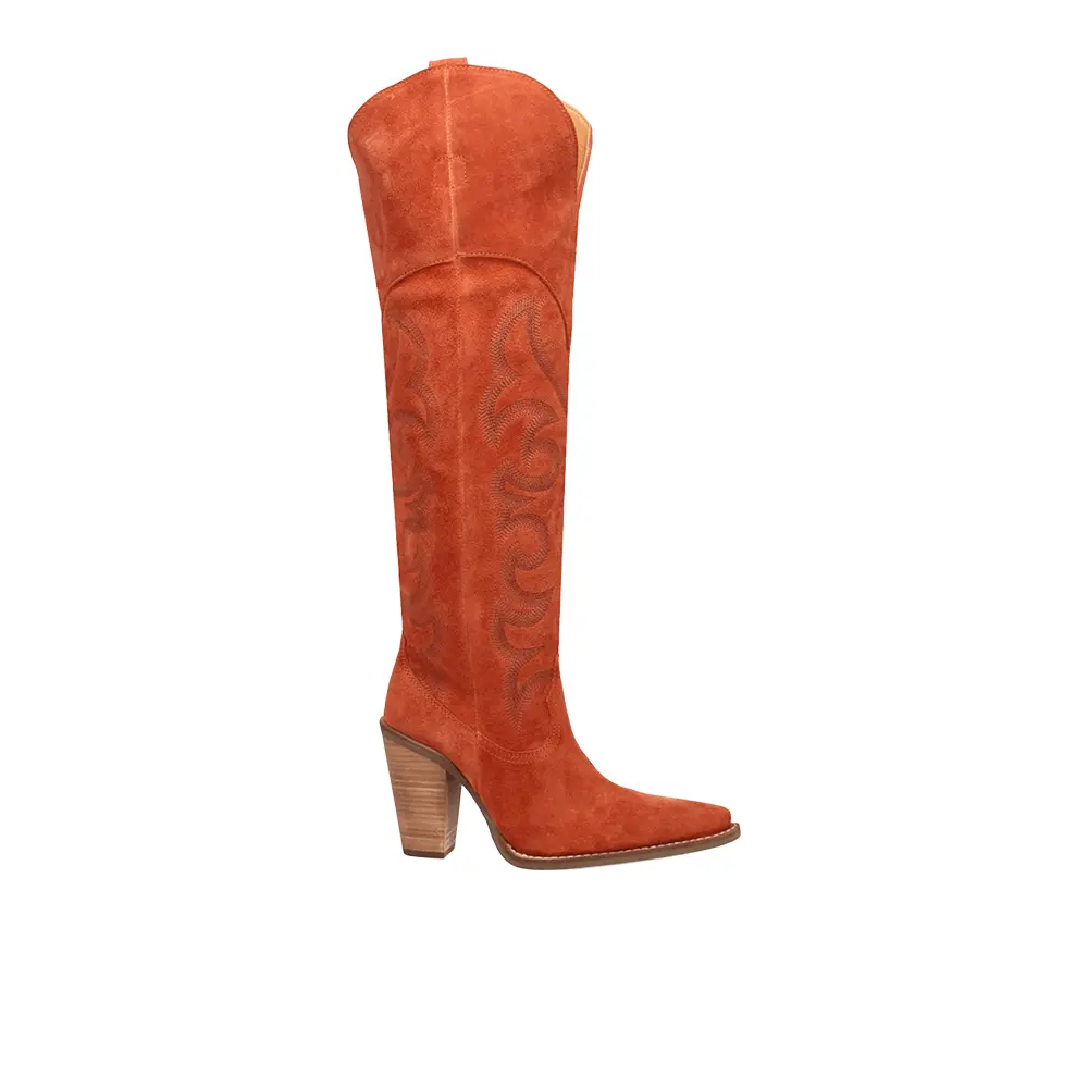 Dingo Womens Primadonna Embroidered Snip Toe Zippered Casual Boots Over the Knee High Heel 3" & Up - Orange