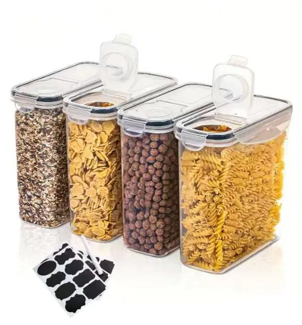 4pcs Airtight Food Storage Containers -Leakproof Clear Plastic Canisters with BlackLocking Lids, 2L/67.63oz, BPA-Free,Dishwasher Safe, Kitchen & PantryOrganization For Sugar, Flour, Snacks, BakingSupplies, Pantry Organization Free returns tiktokshopspring