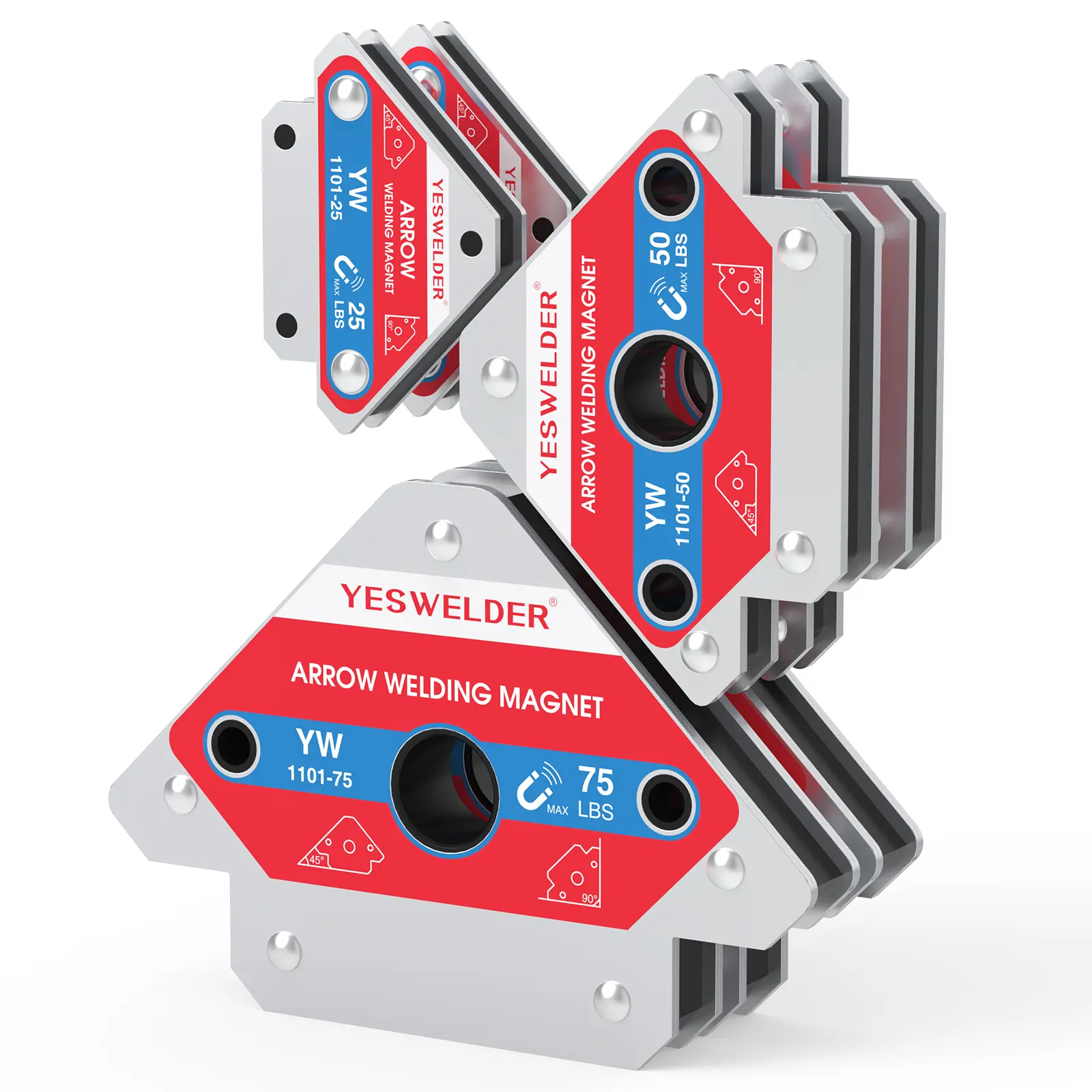 YESWELDER 25LB & 50LB & 75LB Arrow Welding Magnet Set | Multi-Angle Magnetic Welding Holder for Soldering, Metal Fabrication & Pipe Installation | 25LBs/50LBs/75LBs Holding Power Welding Positioner