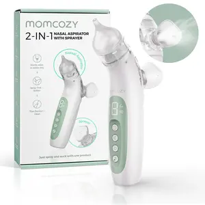 Momcozy BreezyClear 2-in-1 Electric Nasal Aspirator with Spray, Nasal Aspirator for Baby, 65kPa Nose Sucker with 4 Adjustable Suction Levels,Portable Electric Nose Cleaner,Light & Music Soothing