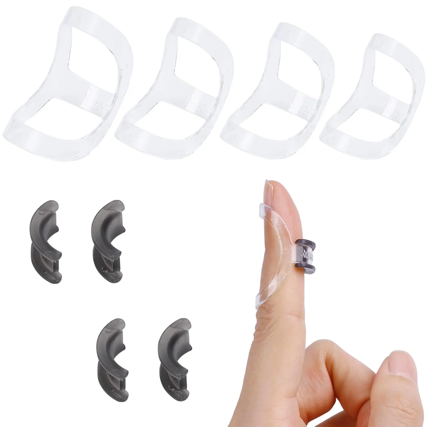 RonJea 8Pcs Clear Oval Finger Splints & Click-Lock Adjustment Kit, 4 Graduated Finger Ring Splint & 4 Splint Adjustment, Finger Braces for Arthritis, Mallet, Straightening, Support (Size 4-7)