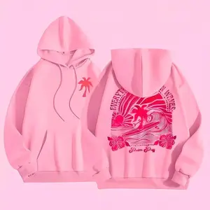 Pink Palm Puff Hoodie for Women 2026 Blue Graphic Hoodie Cute Preppy Sweatshirt Long Sleeve Womenswear