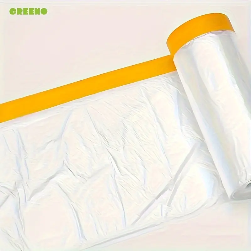 Pre-Taped Masking Film, Clear Protective Plastic Sheeting Plastic Drop Cloths For Painting, Automotive Appliance, Plastic Sheeting Cover For Home Painting, Greeno