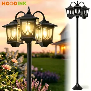 Hoodink Solar Lamp Post, Solarlights with 3-head, Outdoorlighting, Waterproof Outdoor Lamp Post Lights, Solar Outdoor Lights for Lawn, Pathway, Yard, Front/ Back Door, 60 Lumens,Decoration