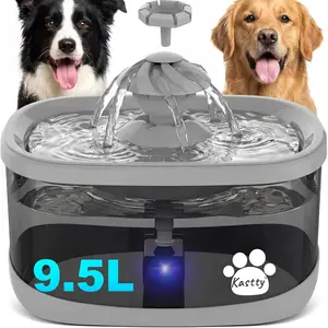 9.5L Dog Water Fountain for Large Dogs,2.5Gal Large Capacity Pet Water Fountain with 3 Flow Modes, Automatic Quite Dog Water Bowl Dispenser with Water Window & LED,Easy to Clean(FS82,Grey)