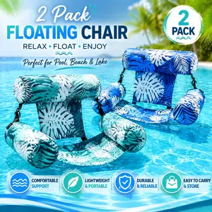 2 Pack Pool Water Lounger Float with Comfort Backrest, Adult Floating Hammock Seat, Foldable Water Sofa Chair for Poolside Lake Beach Summer Holiday