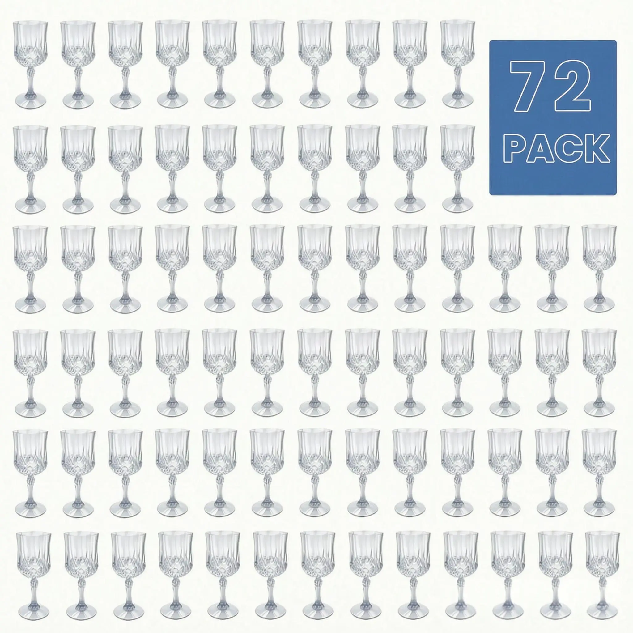 72-Pack 7oz White Plastic Vintage Stemmed Champagne Flutes - Reusable Stackable Party Stemware for Wedding Gatherings, Home Festive Supplies & Table Decor Drinkware, Bridal