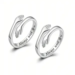 Adjustable Hug Design Ring, Fashionable Jewelry for Women, Unique Hug Shape, "Always with you " Engraving Open Hug rings, Elegant All-match Accessories for Daily Wear, Perfect Gift for Daughter/Granddaughter,Women's Accessories,Summer Vibes