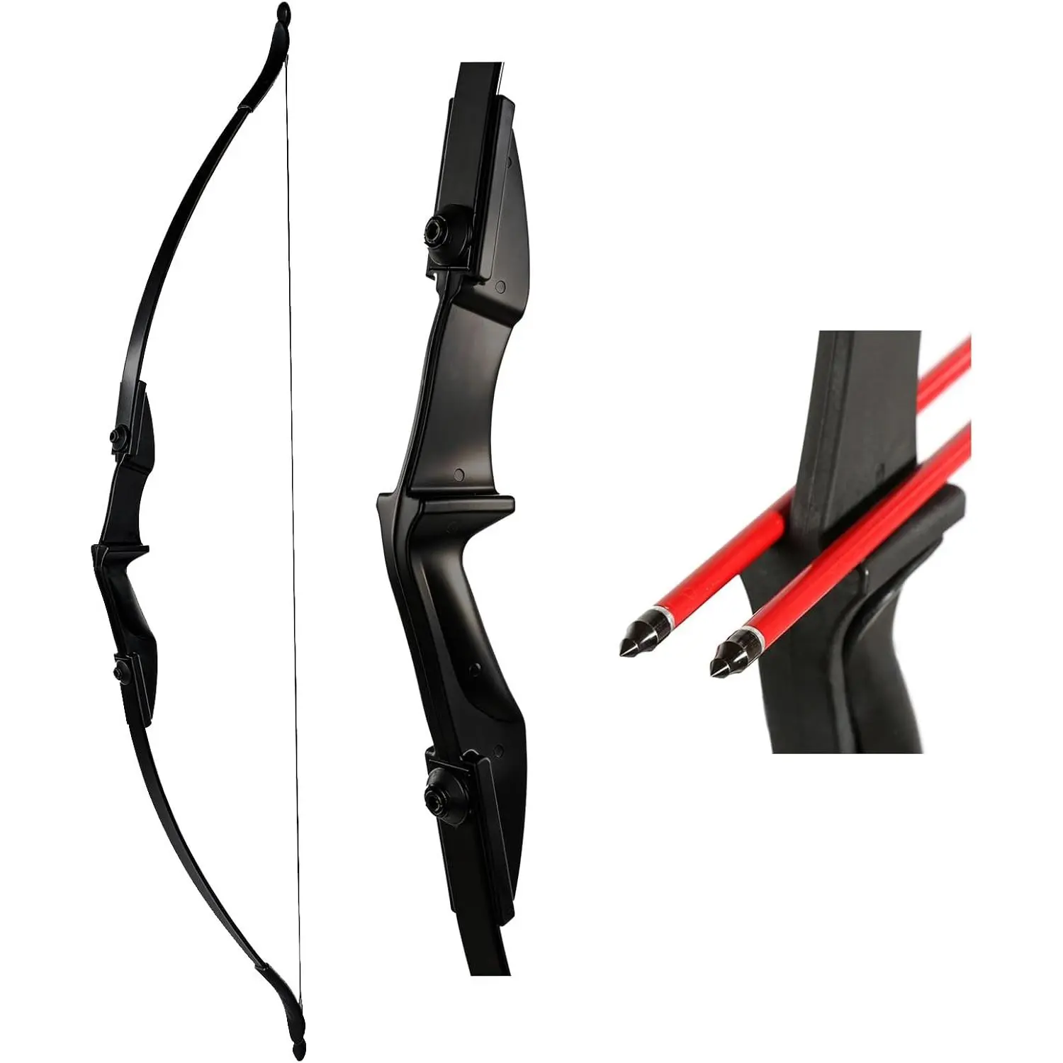 57-in Recurve Bow Package, Black Youth Hunting Bows for Beginner Teenagers, Right-Left Hand Compatible, 20lbs-30lbs-40lbs Draw Weight