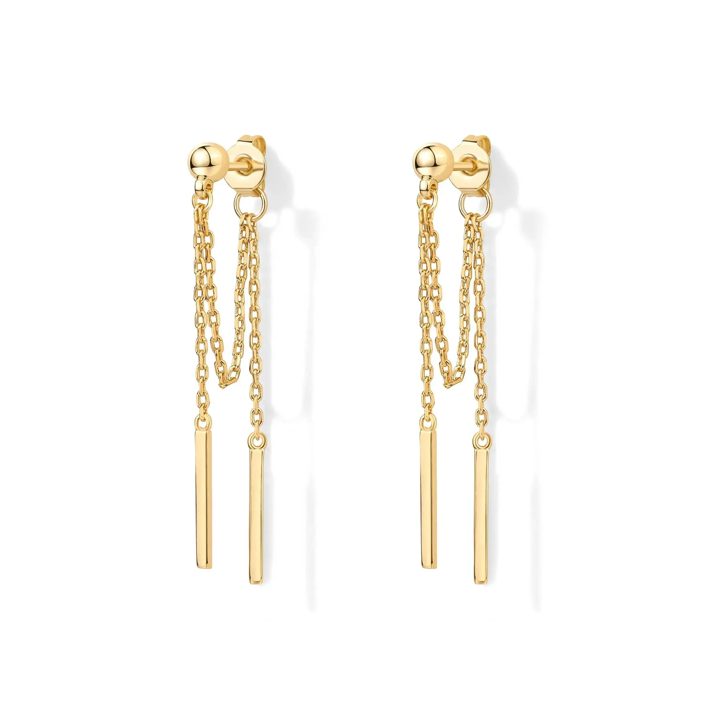 18K Gold Plated Sterling Silver Posts Drop Dangle Chain Earrings for Women | Dangling Chain Studs | Cubic Zirconia Ball Threader Earscapes Earrings