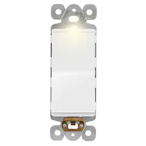 LIDER 15A Decorator Paddle Light Switch with Locator Light, LED Indicator, Single-Pole, 3-Wire
