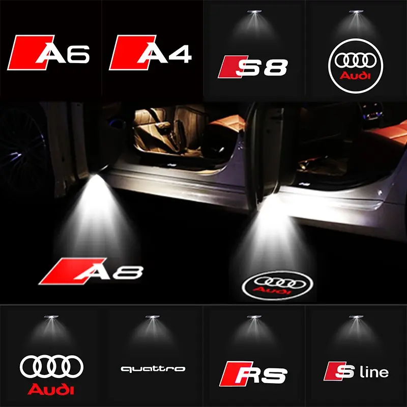 AUDI car door welcome light, door projector lights, LED projection ground light, Led car ambient light, car ambient lighting, automatically lights up when the door is opened, high-definition, suitable for A1-A8/Q3/Q5/Q7/S3-S8/quattro/RS/S line models
