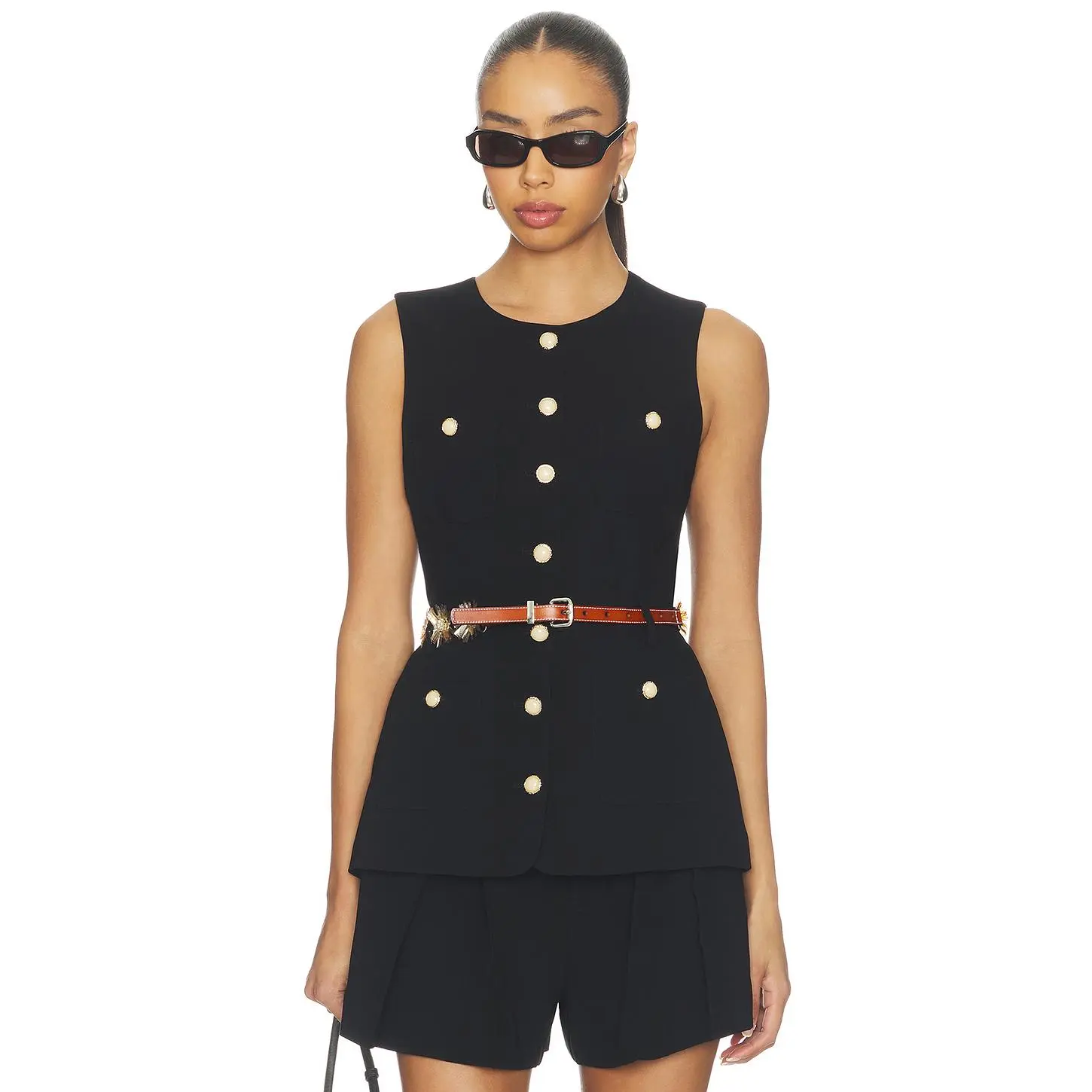 Cinq a Sept Sunflare Belt Kole Vest in Black & Champange