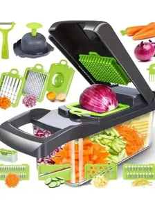 [Vegetable Slicer] 16-In-1 Vegetable Chopper, Professional Onion Chopper, Multi-Functional Food Chopper, Kitchen Vegetable Slicer And Dicer, Vegetable Chopper With 8 Blades, Carrot Chopper With Container Father Gift