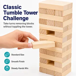 Classic Stacking Balance Building Blocks Set,Tumble Tower Game for Kids and Adults, 54pcs Wooden Board Stacking Game for Family Games Night, Classical Wood Blocks Game, Standard Size,Party supplies set