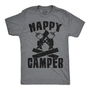 Mens Happy Camper Shirt Funny Camping Cool Hiking Graphic Vintage Tee 80s Saying Mens Funny T Shirts Cool Vintage Fashion T-Shirt Gift Classic Menswear Vintage Apparel for Men Funny Camping Short Sleeve Novelty