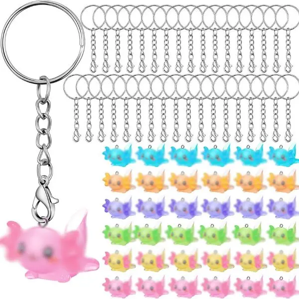 Halloween fall Gift 36 Pcs Axolotl Keychains Resin Axolotl Party Supplies Mini Animal Key Chain 3D Figurine Pendant for Easter Egg Filler(Classic Colors,Lying Style)