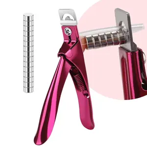 False Nail Clippers with Magnets Stainless Steel Nail Cutter for Acrylic Nail Nail Clippers with 15Pcs Small Magnets for Home Salon Nail Art (Pink)