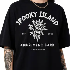 Spooky Island shirt, Disco Skull, Halloween Nostalgia, Baggy T Shirt, Skull Emblem, Spooky Disco Shirt, Ghost Town, Spooky Island Shirt Casual Fashion Comfy Black Tops