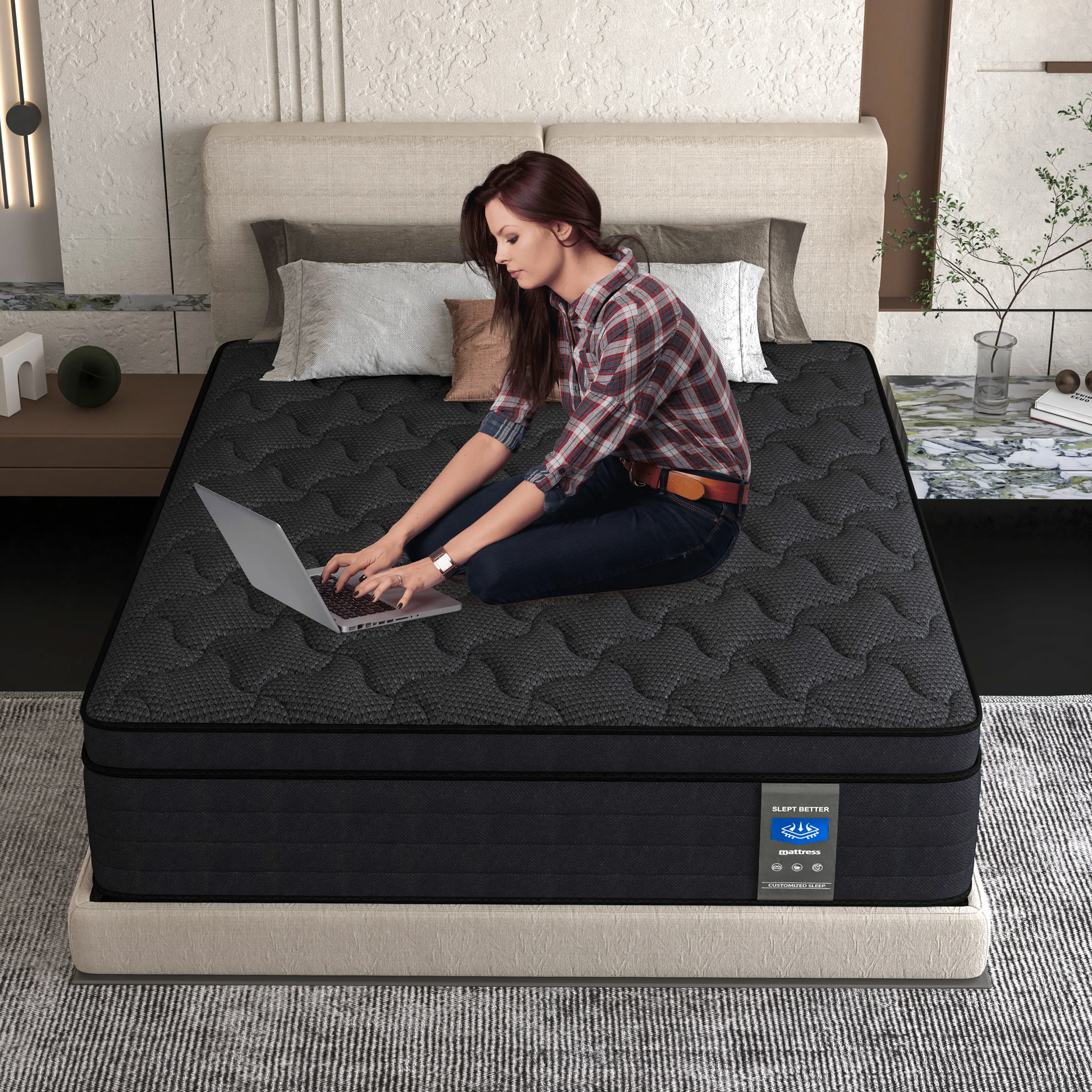 MRH 10/12/14 Inch Memory Foam Spring Hybrid Mattress Medium Firmness Lumbar Support for Home Rooms Hotels