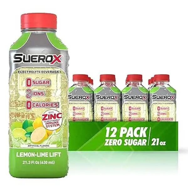 SueroX Zero Sugar, Lemon Lime Lift 12 Pack,  Electrolyte Drink for Hydration and Recovery, Unique Blend of Electrolytes & 8 Ions, Zero Calorie, Refreshing Beverage, Sports Drink, 21.3 Fl Oz,  - 12-pack, Lemon Lime