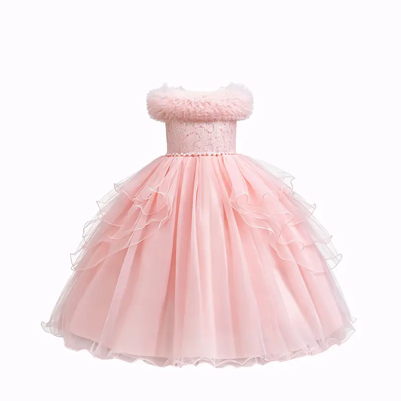 Girls' Elegant Princess Dress with Layered Tulle Skirt & Ruffled Collar – Puffy Flower Girl Gown for Christmas, Wedding & Birthday Parties gown Formal